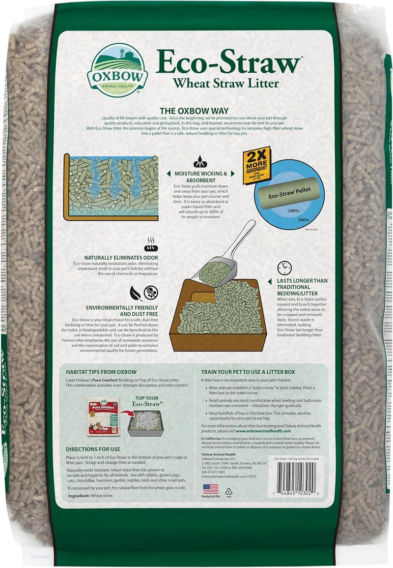 Oxbow Eco-Straw Wheat Straw Litter for Small Animals - 20 lb Dust-Free, Moisture Wicking Pellets for Rabbits, Guinea Pigs, Ferrets, and Cats - Image 2